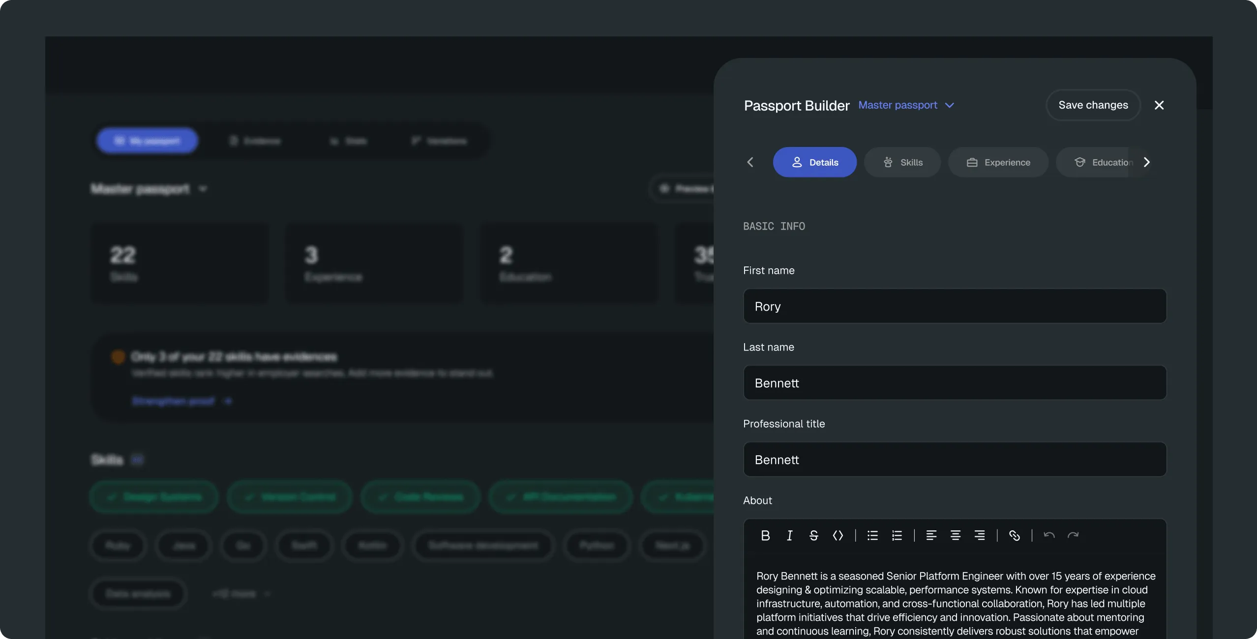 Passport builder interface